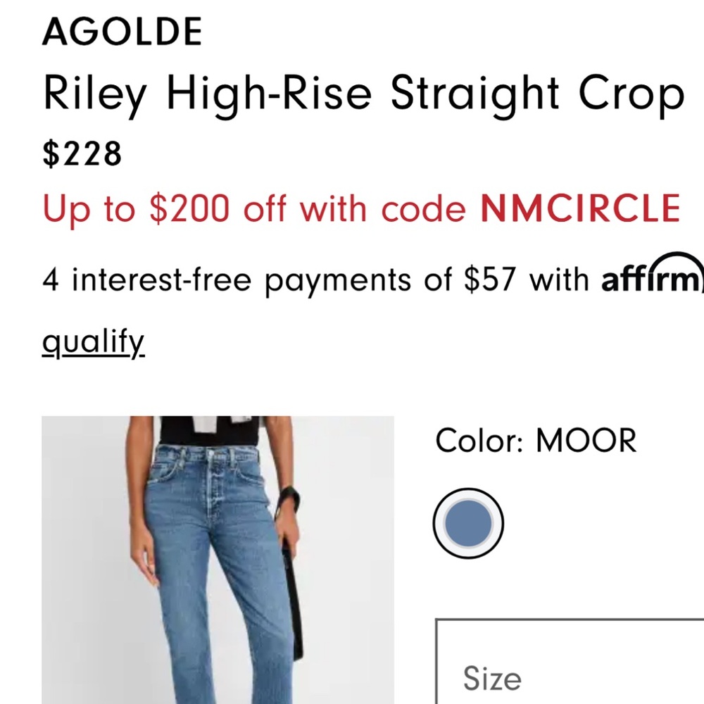 AGOLDE Riley High-Rise Straight Crop Jeans in color Moor